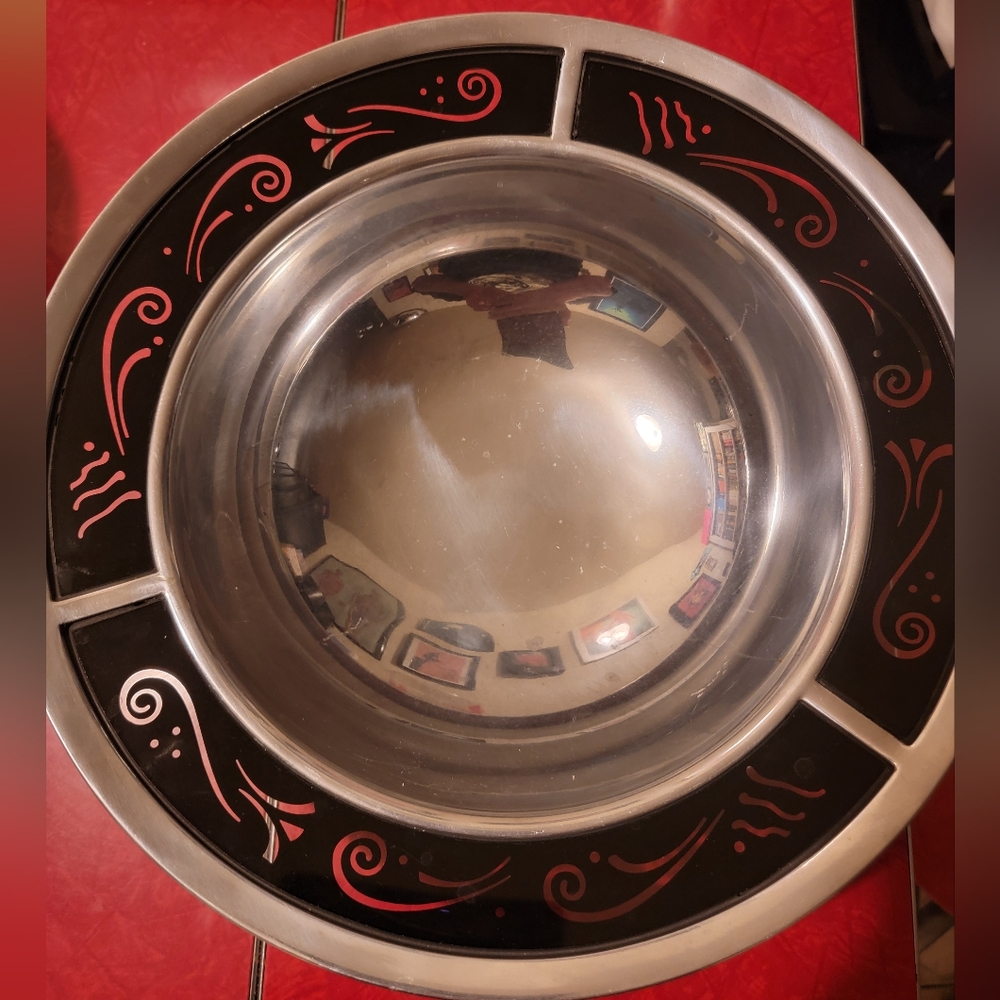 Lenox Spyro Metal Hollowware and Black Glass Large Salad Bowl 13" Diameter